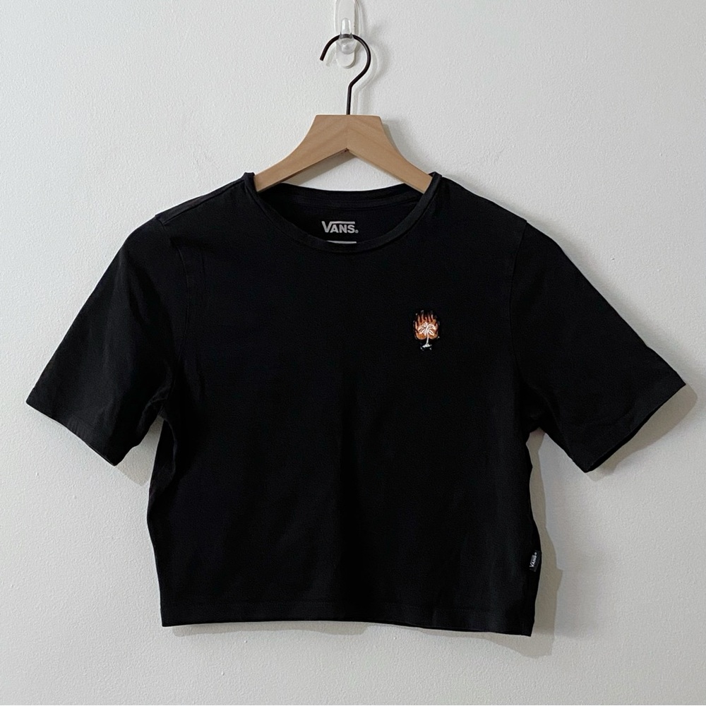 Vans Black Fire Palm Short Sleeve Crop Top Size Juniors Medium